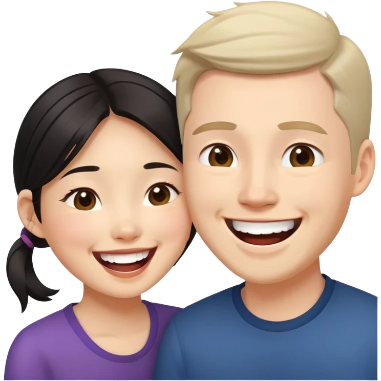 Asian girl and white guy laughing together emoji