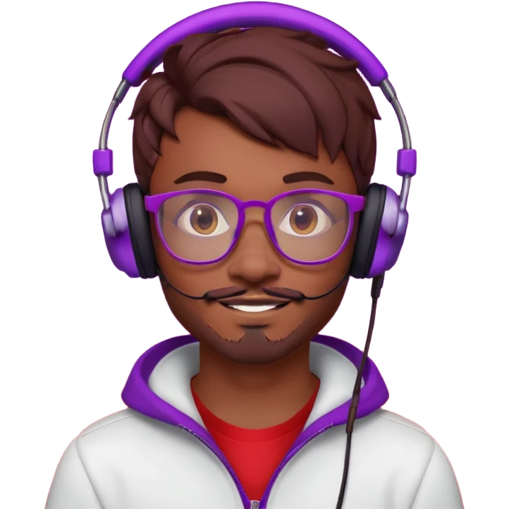 It’s a relaxed selfie of you wearing a glowing gaming headset, glasses, and piercings, lit by red and purple room lights, with a soft, tired-smirk expression brown hair with devil horns and facial hair

 emoji