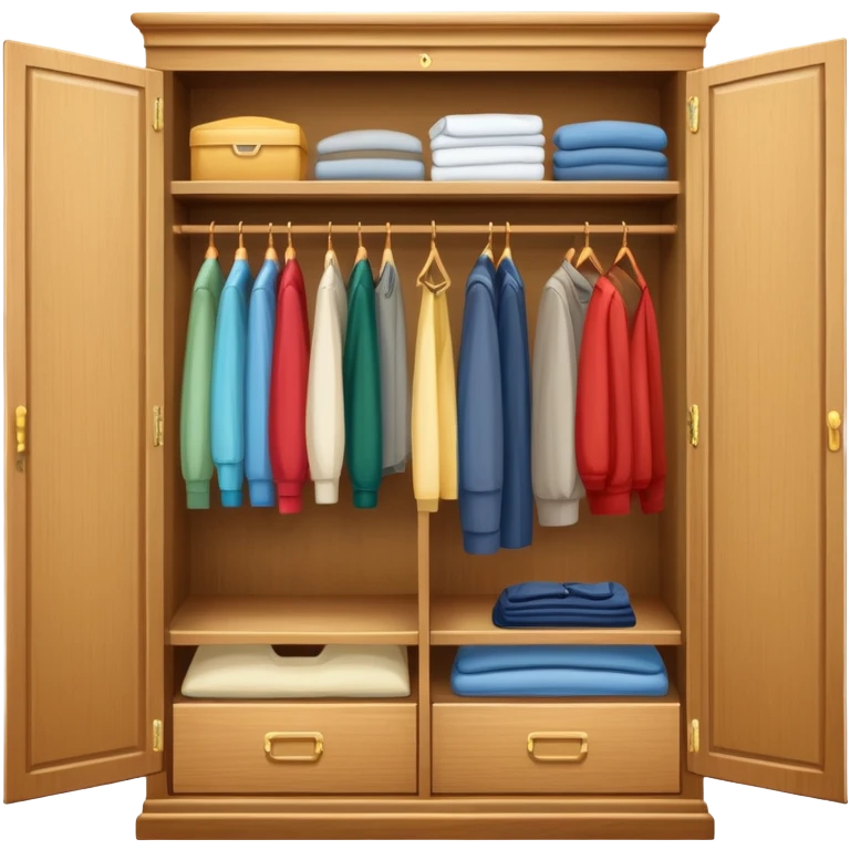 wooden wardrobe closet with clothes emoji