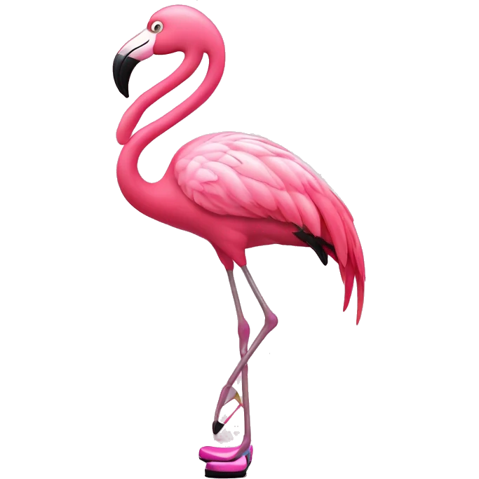 A pink flamingo with tap-dancing shoes emoji