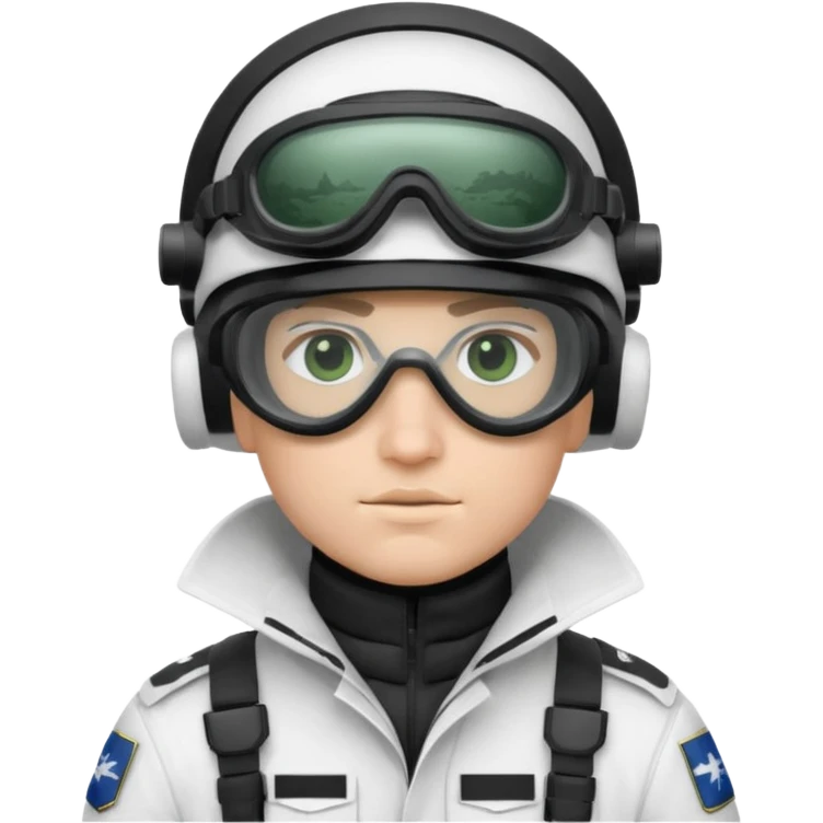 A Finnish modern soldier in a white snow uniform. with black night vision goggles emoji