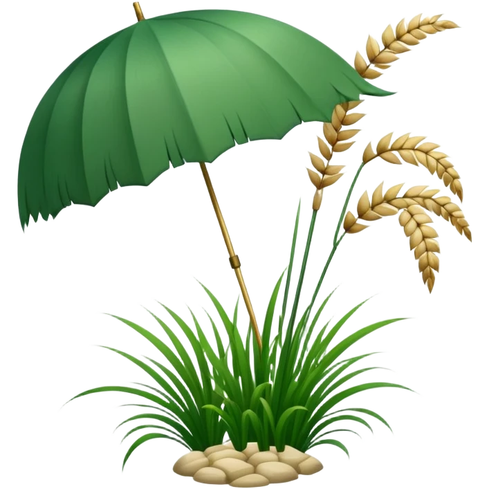 Tall reed-like papyrus plant with feathery tops, green stems and umbrella-shaped foliage emoji
