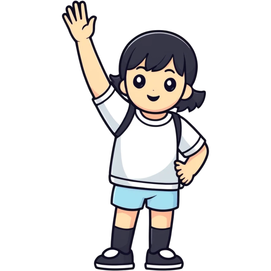 playful short person cartoon sticker style, minimal or no clothing, non-explicit, suitable for general audience, waving emoji