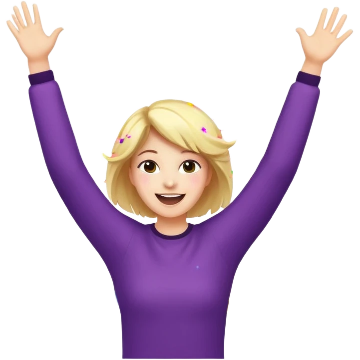 persona feliz con los brazos hacia arriba saltando y explosivos detras y confites volando emoji