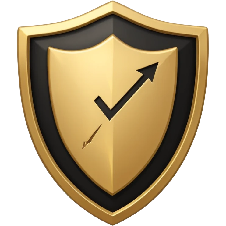 Black and gold emoji of a cracked shield reforming around a checklist with one strong tick, symbolising discipline rebuilt after failure, luxury minimal style, transparent background. emoji