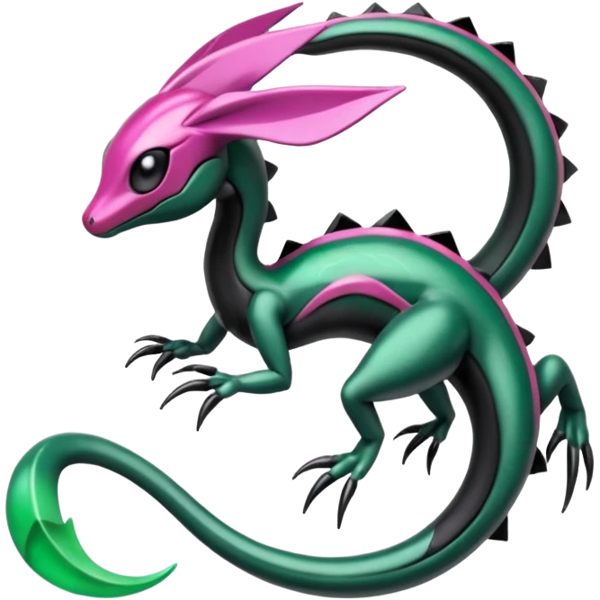 Magenta, black and white Meloetta-Rayquaza-Gorebyss-Salandit-Salazzle-Pokémon-Fakémon-creature-fusion-hybrid emoji