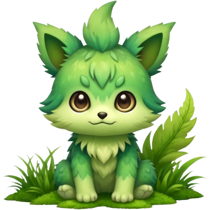 Pastel warm mossy grassy elemental fantasy colorful-green-brown-gradient anime-styled edgy cool badass cute random Fakémon-creature, with random markings, full body emoji