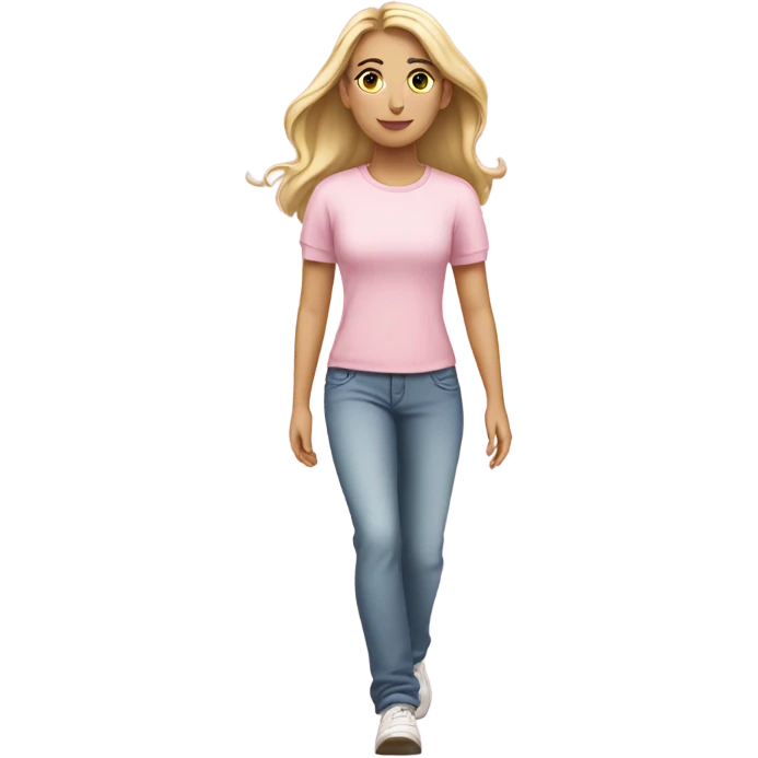 white girl  in light pink clothes walking emoji