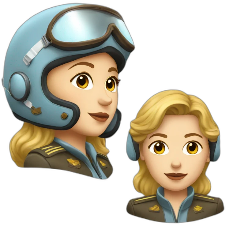 Soviet female pilot golden hair blue ayes Brown goggles emoji