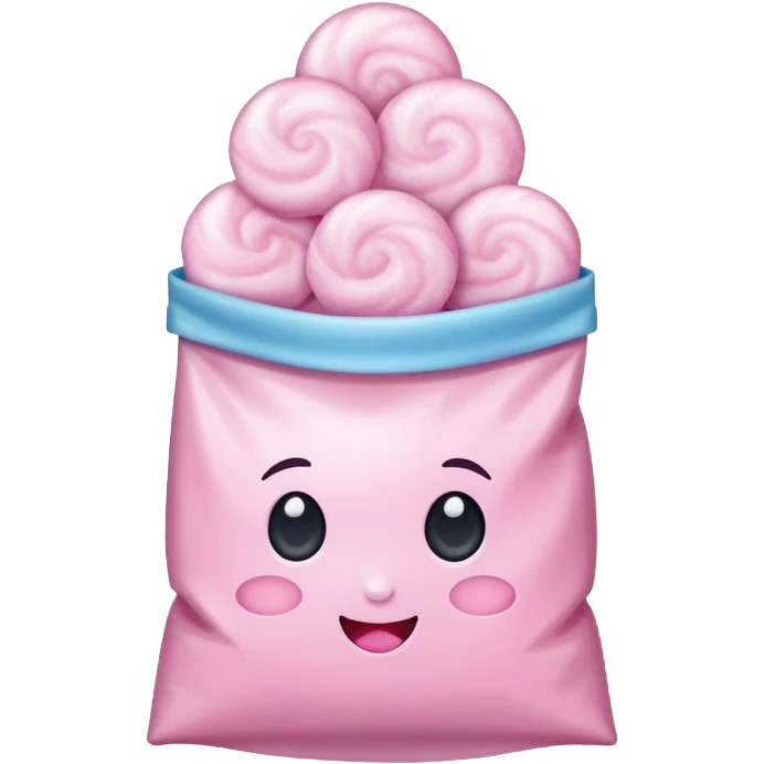 Cotton candy in a bag, packaged fluffy sugar emoji