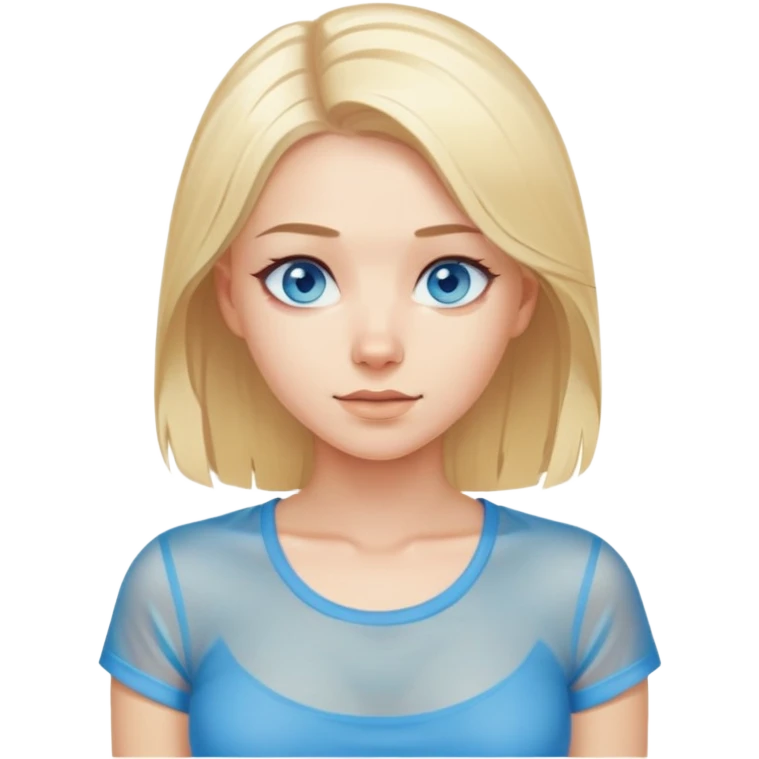 beautiful blue eyed blonde in transparent t-shirt without bra on knees, top view emoji