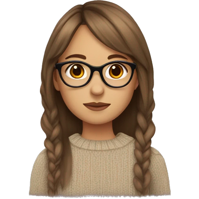 girl with curtain bangs and glasses with brown hair and a sweater emoji