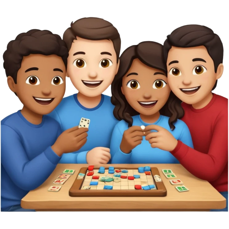 Four friends playing board game emoji