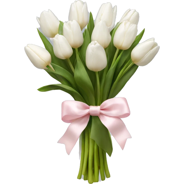 White tulips bouquet with light pink bow  emoji