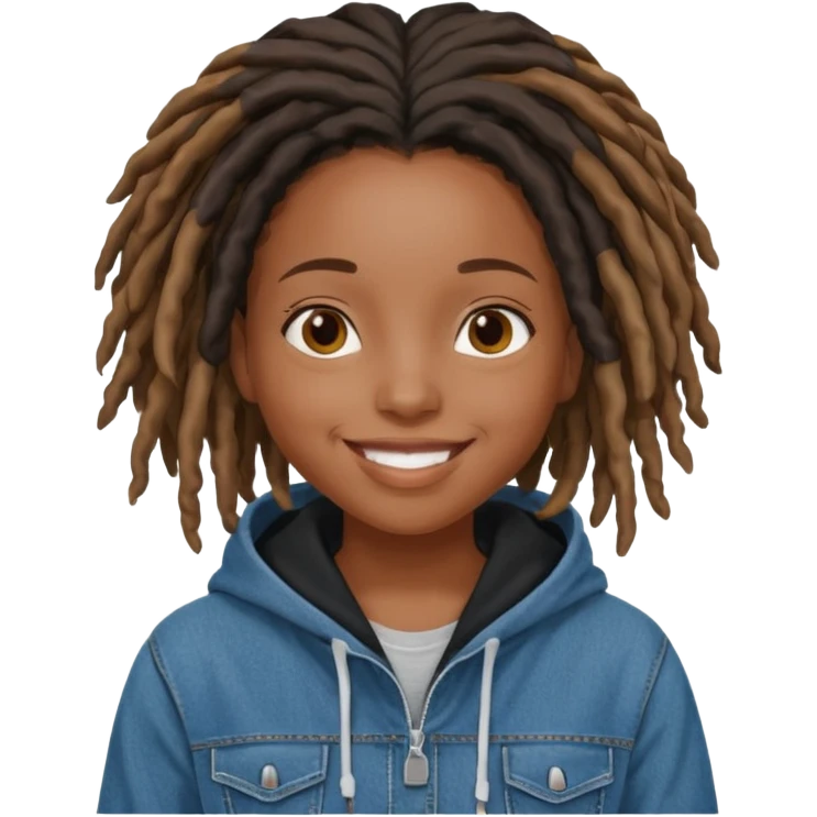 make a black girl with locs wearing a denim hoodie with black sleeves emoji