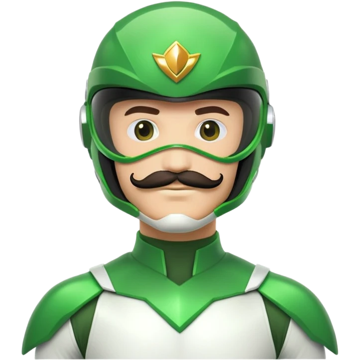 Green power ranger in white costume with a mustache, helmet with green visor emoji