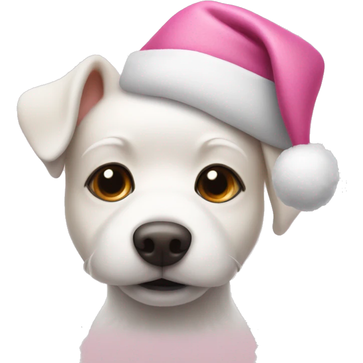 small white dog wearing a pink and white christmas hat  emoji