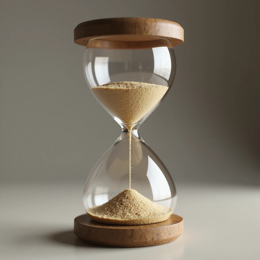 hyperrealistic 3D hourglass, 4K, precise details of glass and sand, photographic render emoji