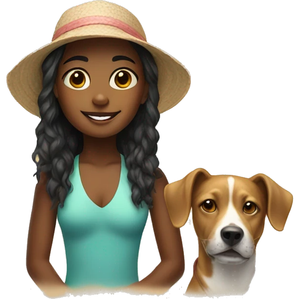 girl with beach dog portrait emoji