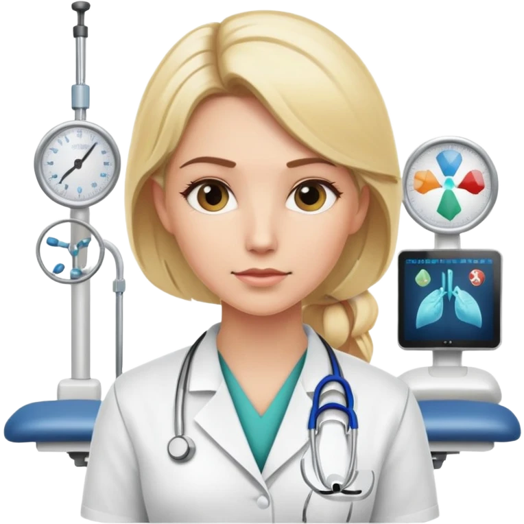 A blonde female kinesiologist with a thoughtful expression, wearing professional medical attire, in a physical therapy clinic setting emoji