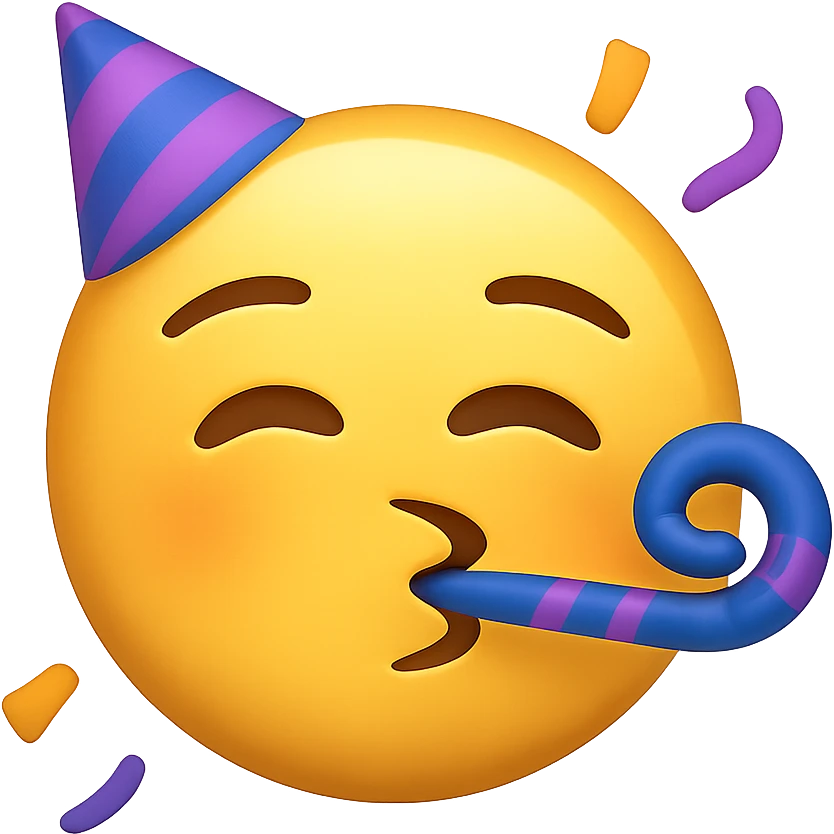 face with party horn emoji, digital illustration, no background emoji