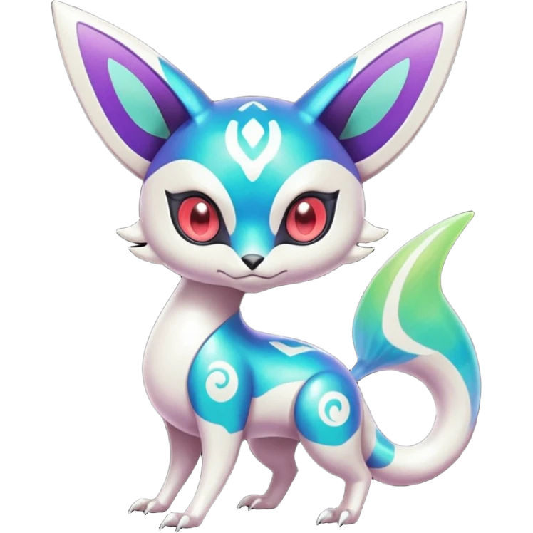 Shiny Colorful Futuristic Oriental Painted Asian Vernid-Trico-Meloetta-Latias-Koraidon-Peppercat-Protogen-Pokémon-Digimon-Fakémon-fusion-hybrid-creature emoji