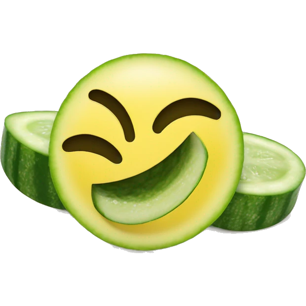Yellow smiley face with cucumber slices on eye lids emoji