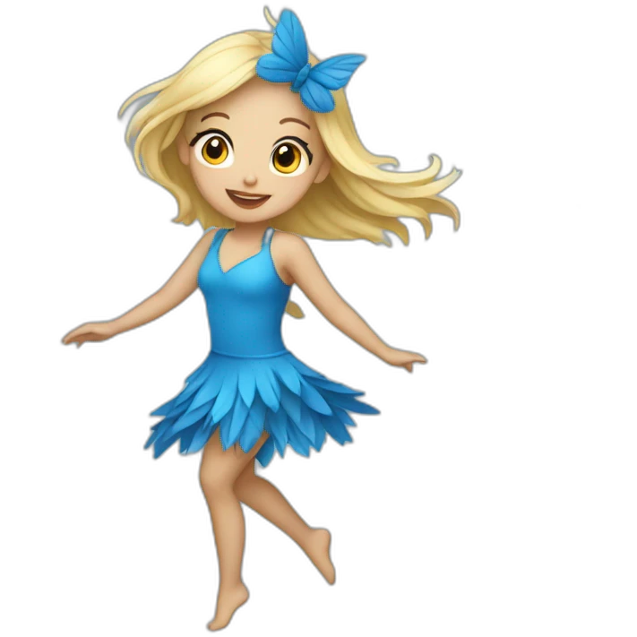 blonde girl dancing in a blue bird costume emoji