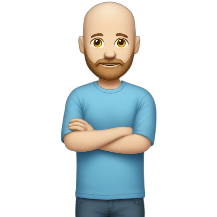 A bald white person with a beard wearing a blue shirt emoji
