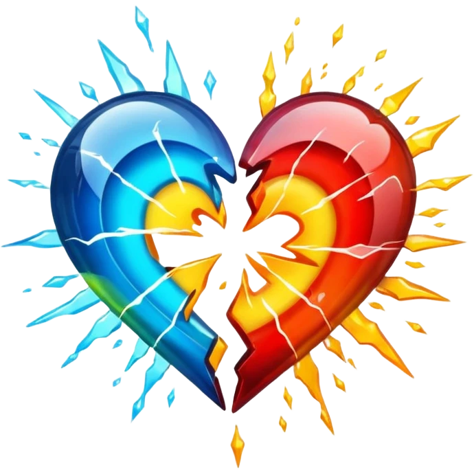 Two hearts colliding, energy burst at impact emoji