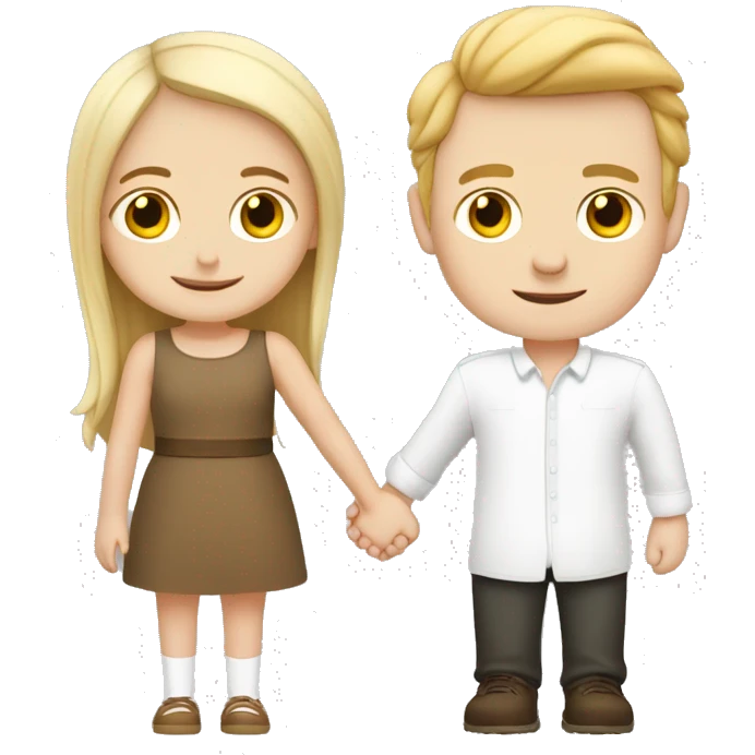 A small European white girl and a tall European white boy holding hands emoji