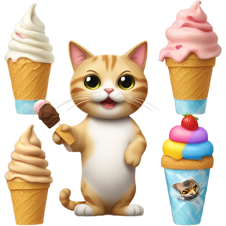 Cat eating ice cream and wearing a hat  emoji
