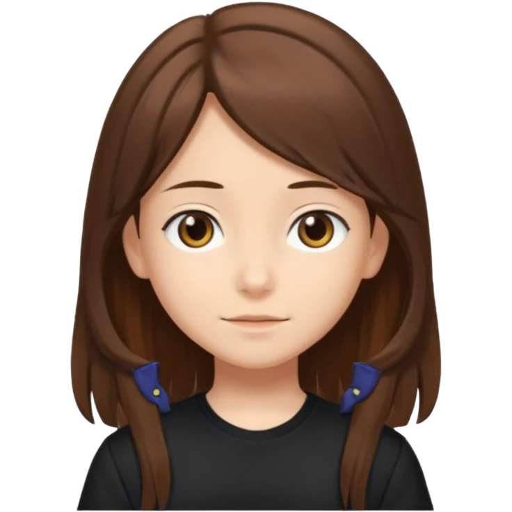 Daria whit brown hair and brown eyes a 10 year old kid Long hair and anime black shirt emoji