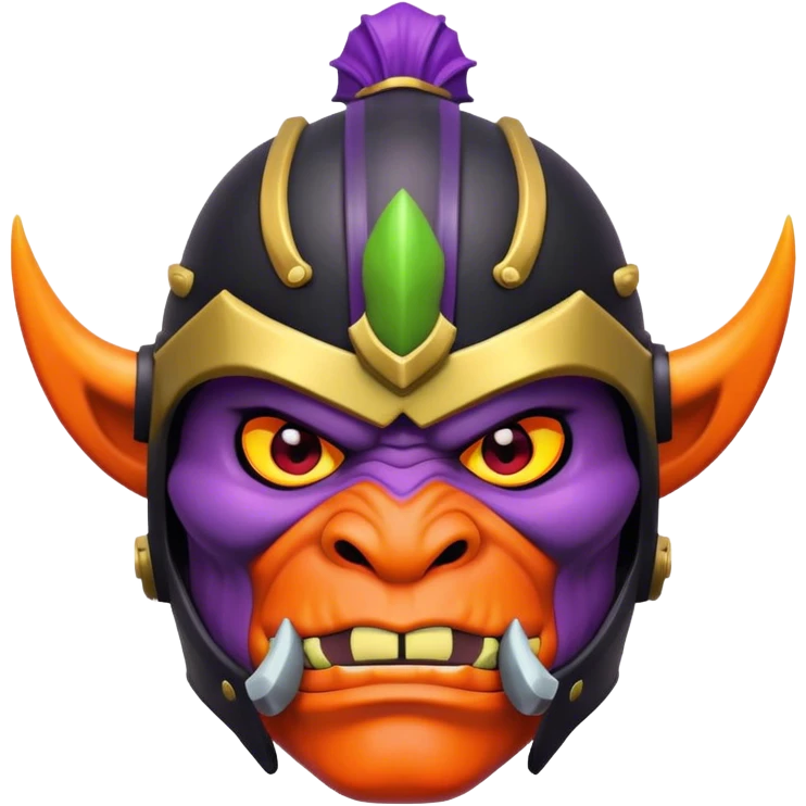 head of orange orc in a black, purple, yellow and red samurai helmet emoji