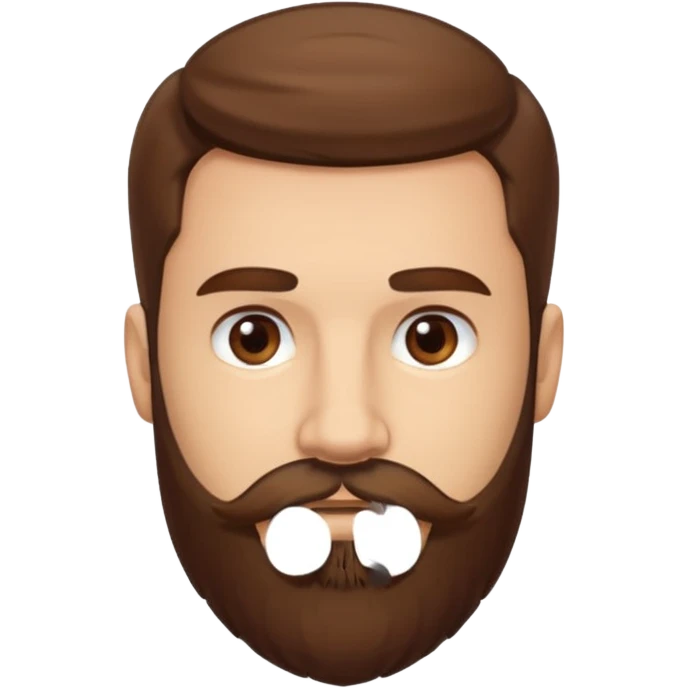 A light-skinned man with thick brown hair styled to the side, brown eyes, and a full beard with a matching mustache. emoji