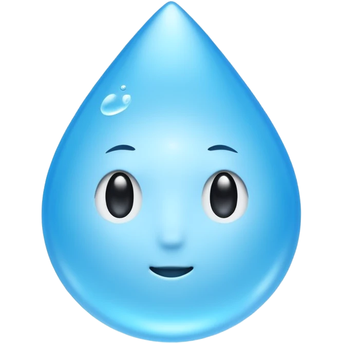 A single water droplet emoji, iPhone emoji style, glossy and smooth, cartoonish, vibrant sky blue color, no face, high detail, simple and cute design, isolated on white background, centered composition


 emoji
