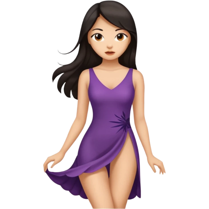 asian woman in sexy pose, full body, long dark hair, legs half split emoji