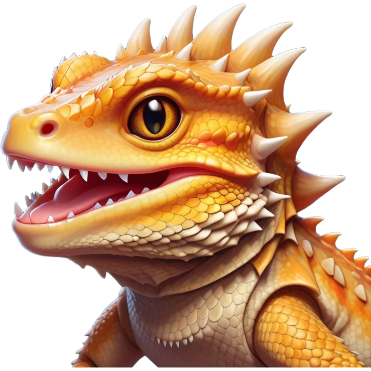 Cinematic Comical Bearded Dragon Portrait Emoji, Head tilted dramatically with an exaggeratedly amused expression, featuring a striking, glossy scaled hide with a quirky, spiky beard and wide, expressive eyes full of playful disbelief, Simplified yet hilariously expressive features, highly detailed, glowing with a slightly sassy glow, high shine, dramatic yet playful, stylized with an air of cheeky mischief, bright and endearing, soft glowing outline, capturing the essence of a spirited and over‐the‐top dragon, so meme‐worthy it feels like it could snap its jaws into internet fame instantly! emoji