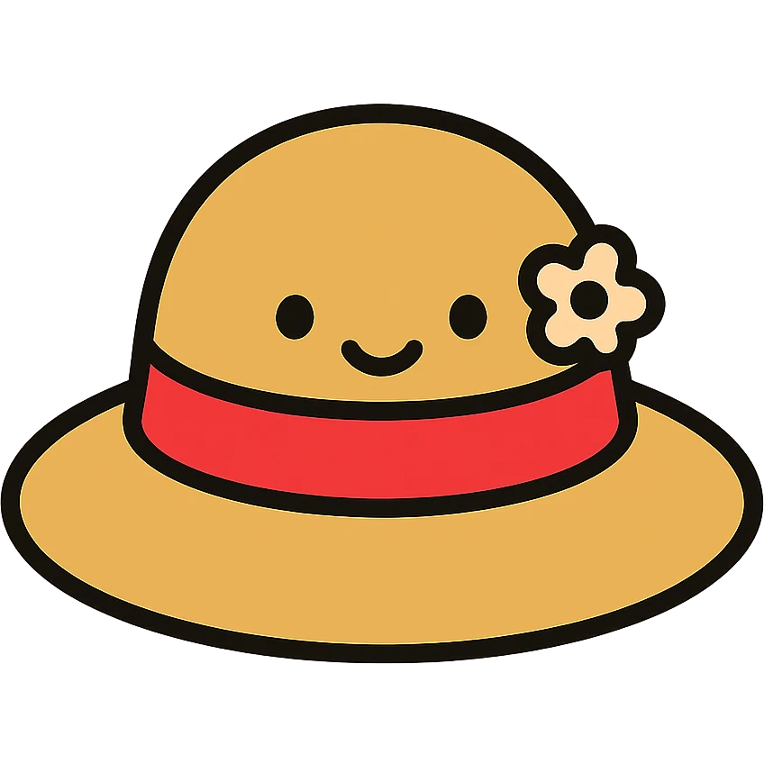 cute cartoon Sophie hat icon inspired by Howl's Moving Castle, rounded shapes, friendly appearance, red ribbon, modern icon style emoji