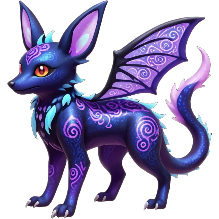 Shiny Fiery Dark Ugly Evil Realistic Glowing Eldritch Horror Cool Edgy Badass Emo Glorious Demonic Batty Dusky Ethereal Sparkly Shimmering Magical Punky Aural Iridescent Fluorescent Bioluminescent Umbreon-Amaura-Salandit-Litten-Flareon-Fakémon-fusion (full body) with intricate pattern markings emoji