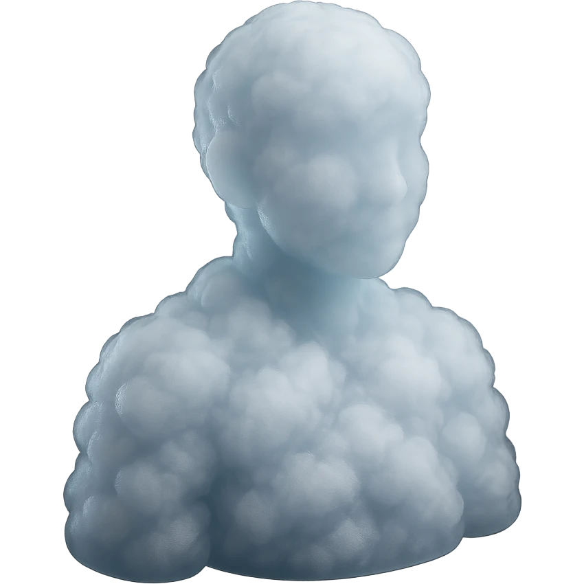 A person from the shoulders up, entirely composed of fluffy white clouds. emoji