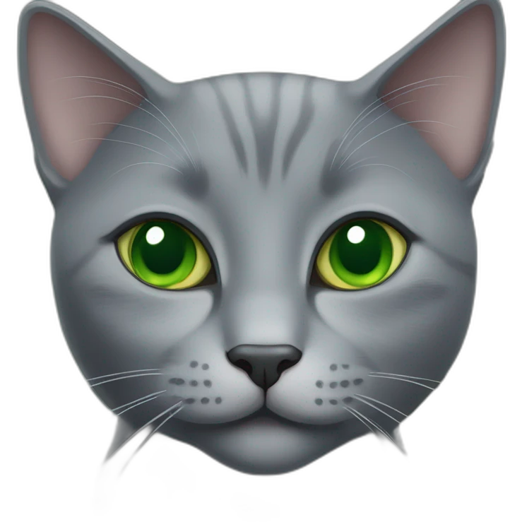 grey russian blue cat with green eyes with big pupils and smiling emoji