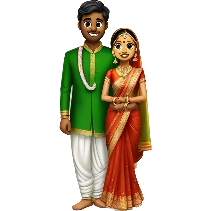 bride in green saree and groom dhoti in dh south indian  emoji