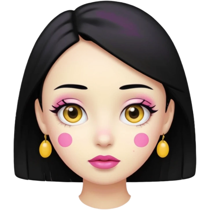 Yellow face with cute eyes pink lips black hair and black dot at forehead  emoji