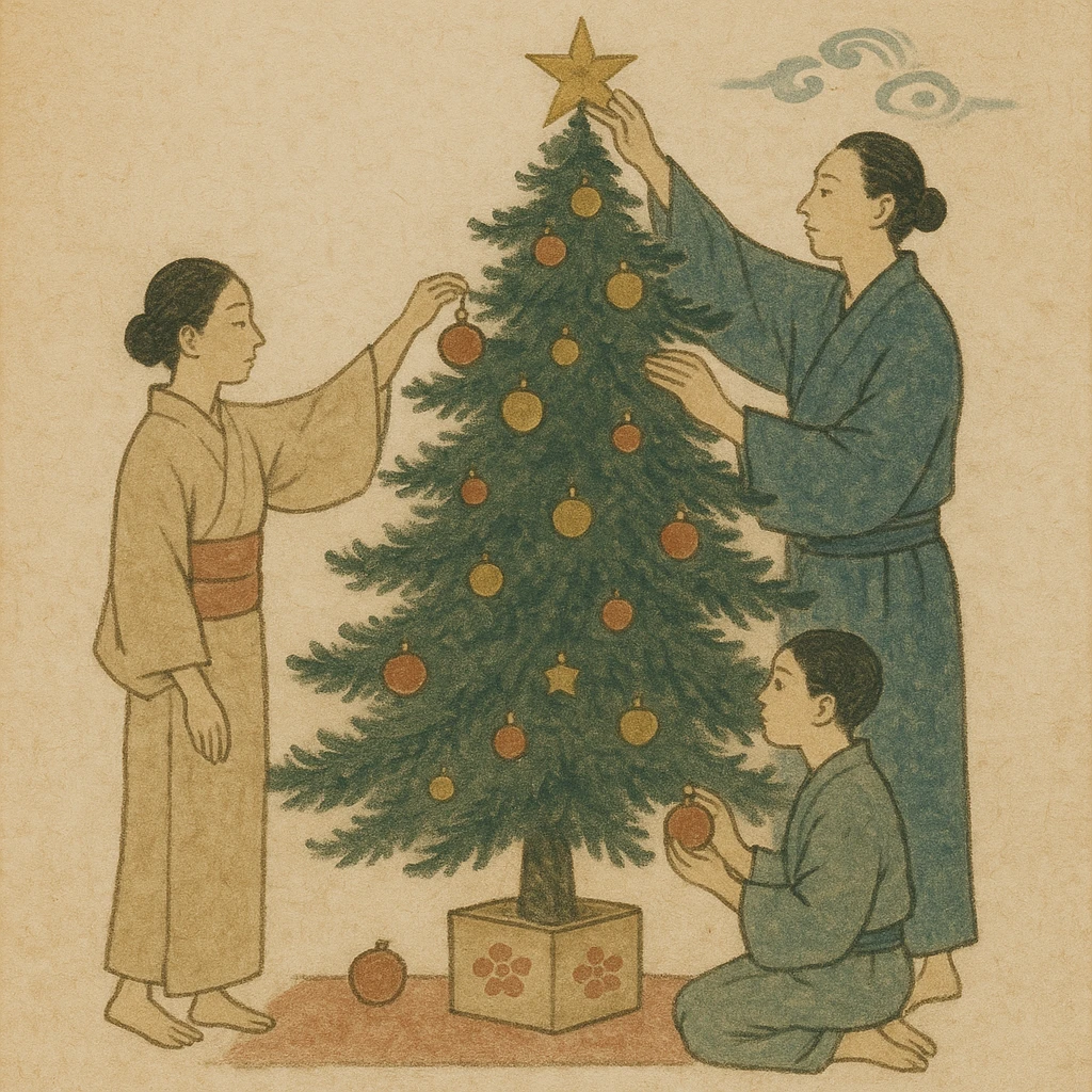people decorating a Christmas tree emoji