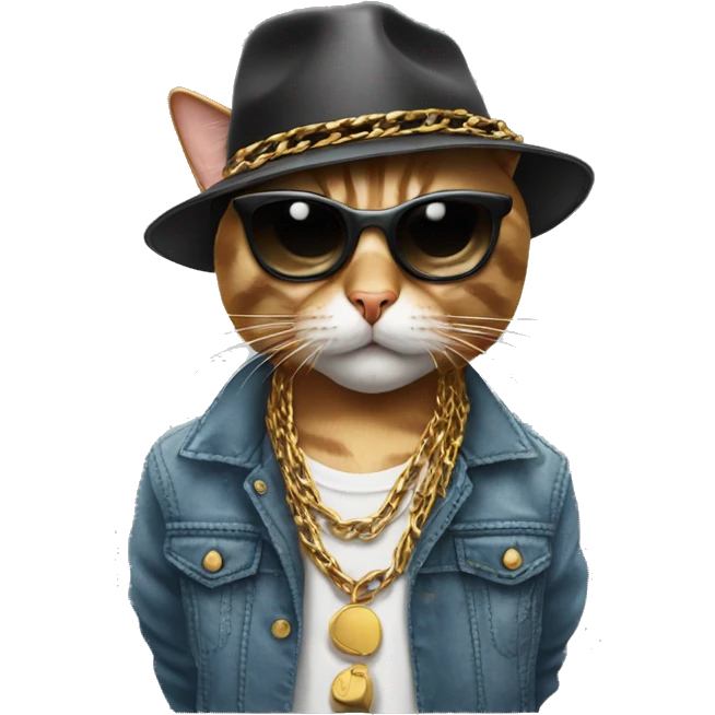 Cat rapper with sunglasses,a hat and chains  emoji