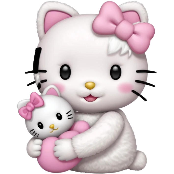 Sleepy hello kitty with a small teddy in her hand emoji