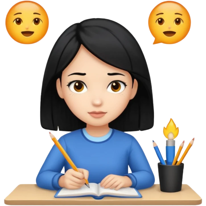 فتاة تدرس شعرها اسود emoji