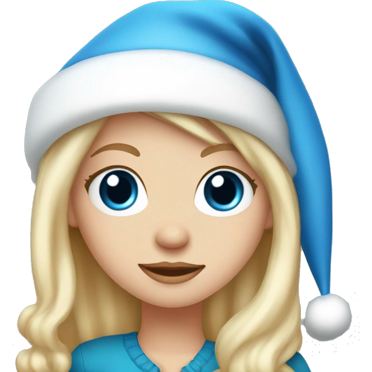 Pretty blue eyed white girl with blonde hair with a santa claus hat emoji