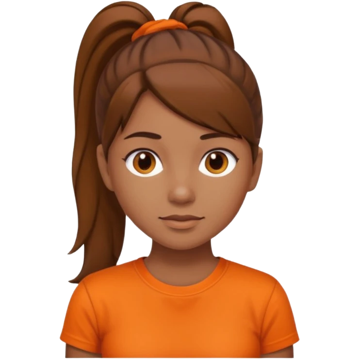 brown haird medium tone skin girl with ponytail and orange shirt emoji
